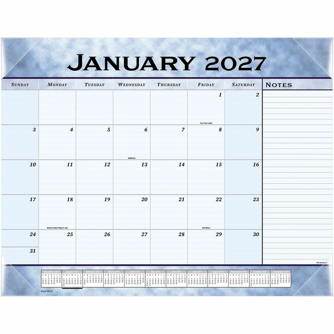 AT-A-GLANCE Calendar Deskpad Marbled Blue