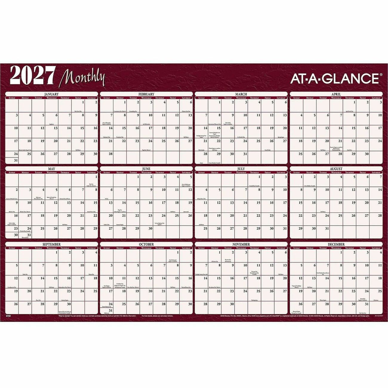 AT-A-GLANCE Calendar Wall Planner Ersbl