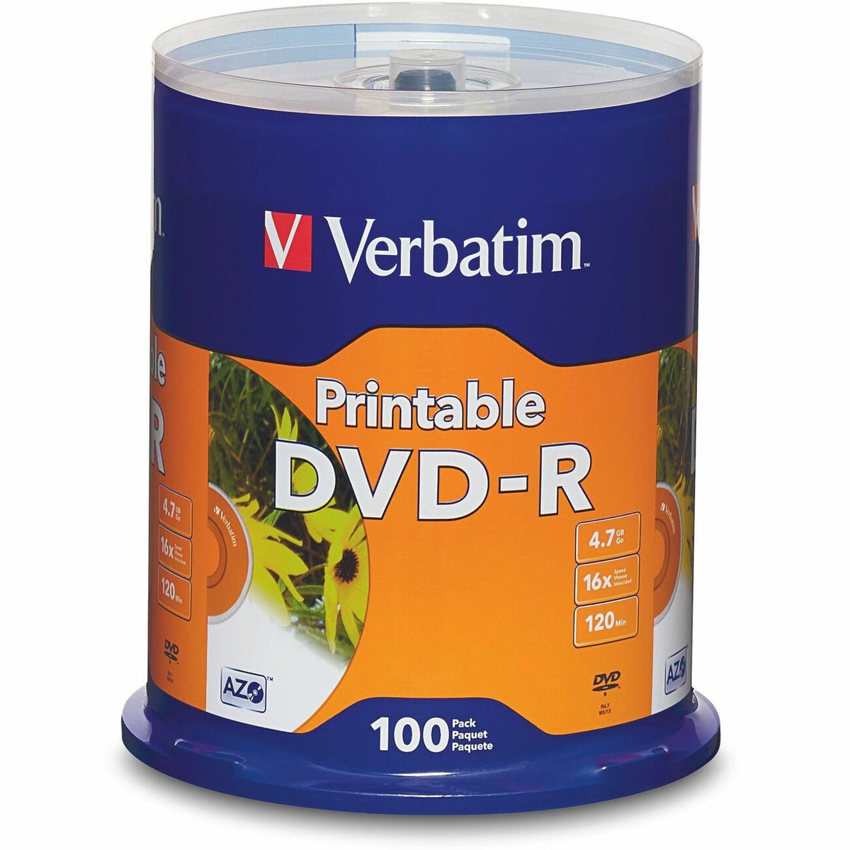 Verbatim DVD Recordable Media - DVD-R - 16x - 4.70 GB - 100 / Pack - White