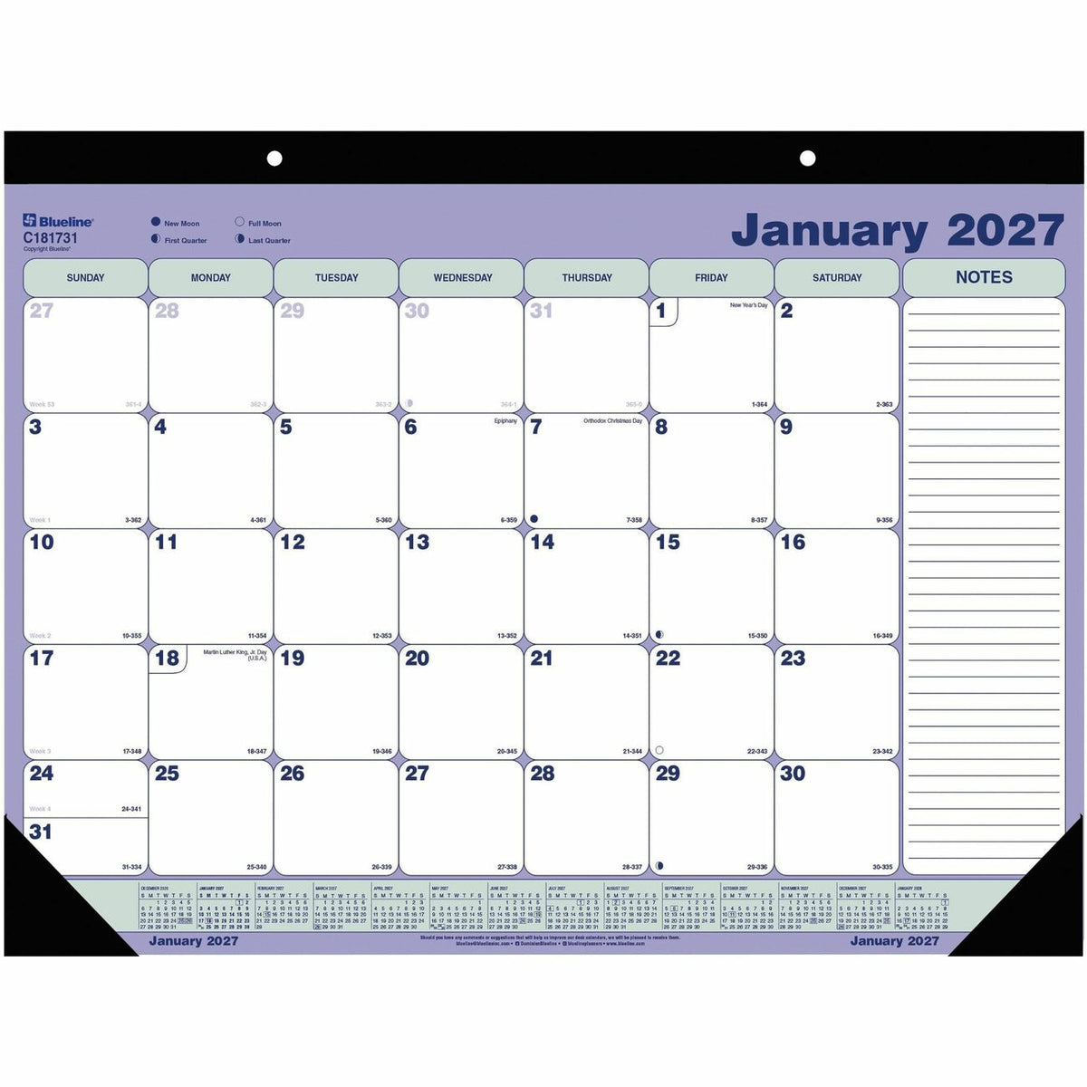 Blueline 2027 12-Month Monthly Desk Pad/Calendar