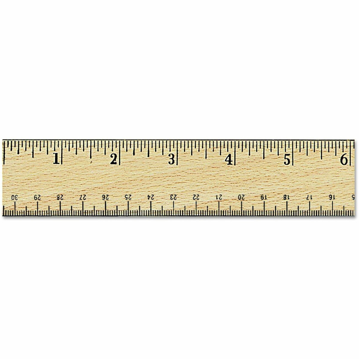 Universal Flat Wood Ruler with Double Metal Edge, 12" , Clear Lacquer Finish