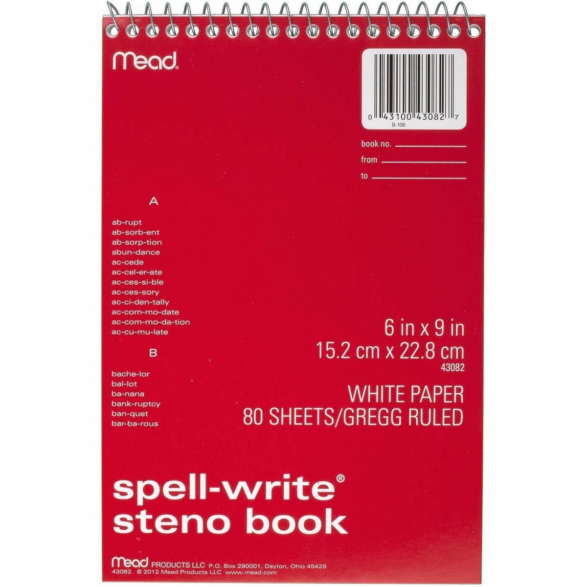 Mead Spell-Write Steno Book
