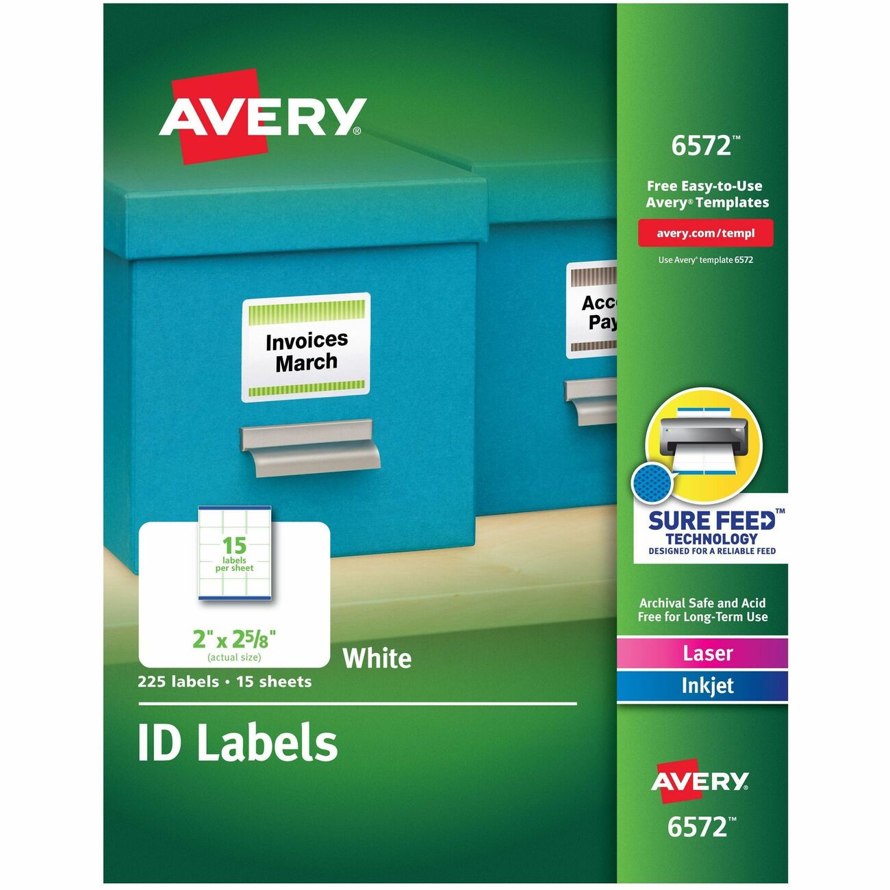 Avery Label Id 2X2 225Pk Wht