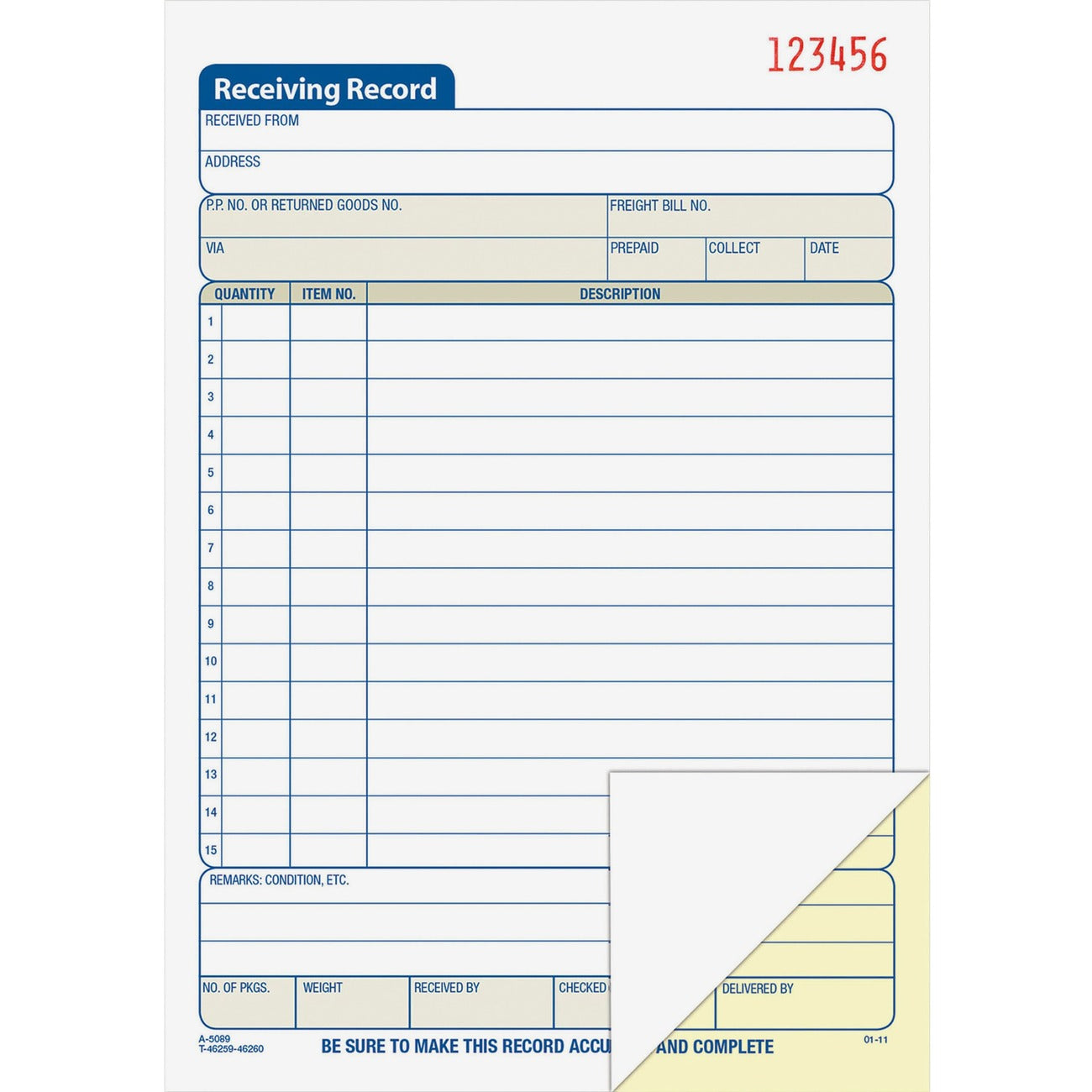 Book Carbnless Receiving