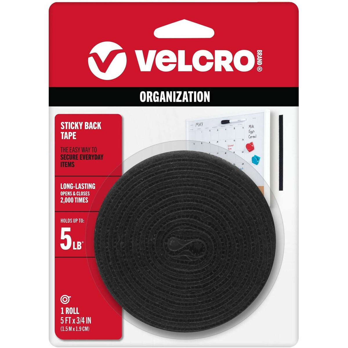 VELCRO® Sticky Back 5ft x 3/4in Roll Black