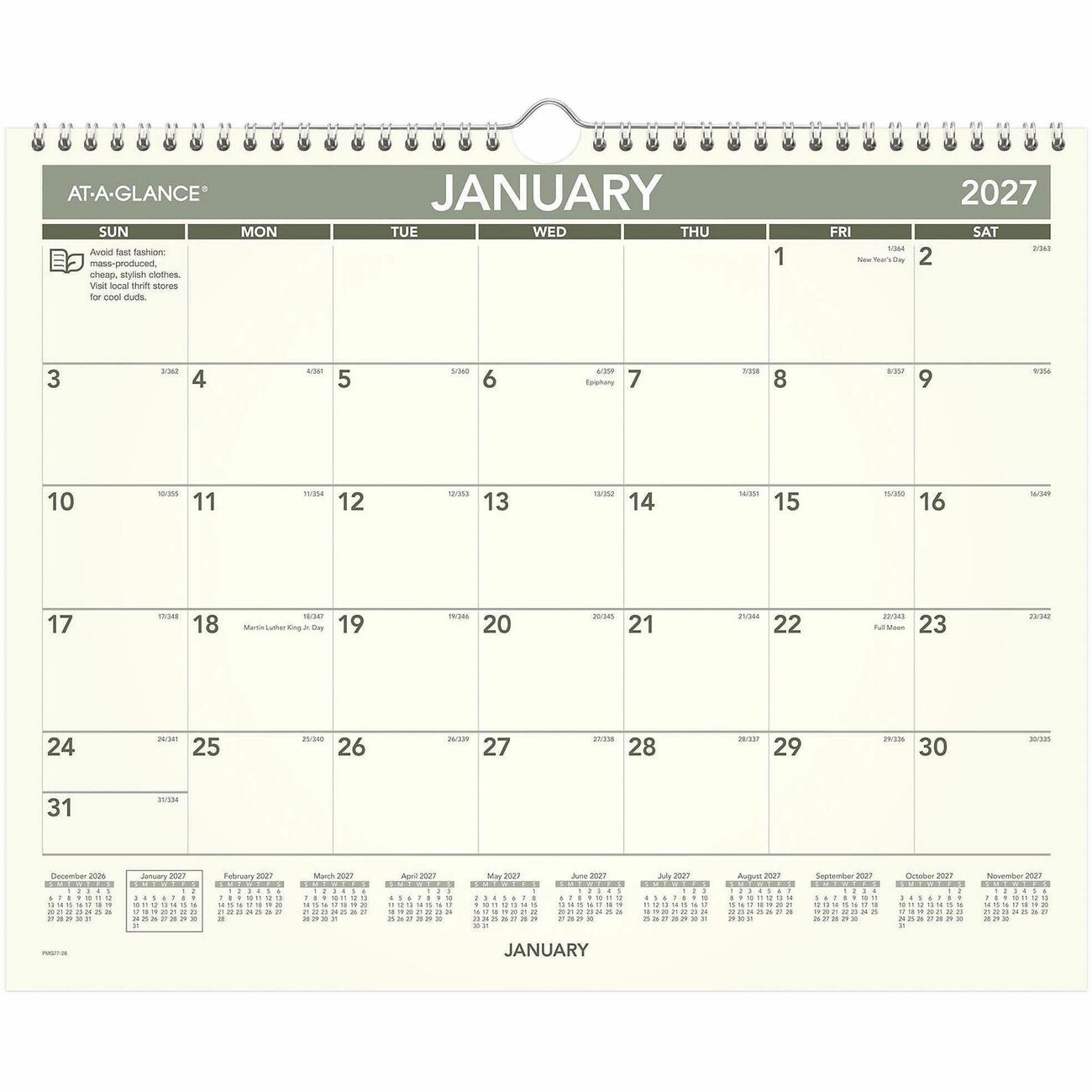 AT-A-GLANCE Calendar Wall Recycld 15X12