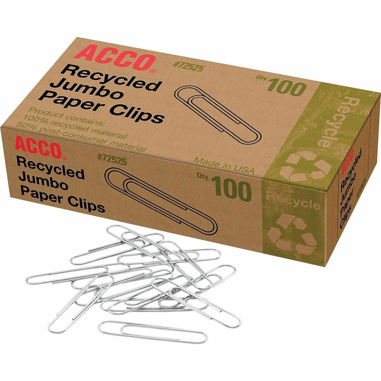 ACCO Clips Recycled Jumbo 100Ct