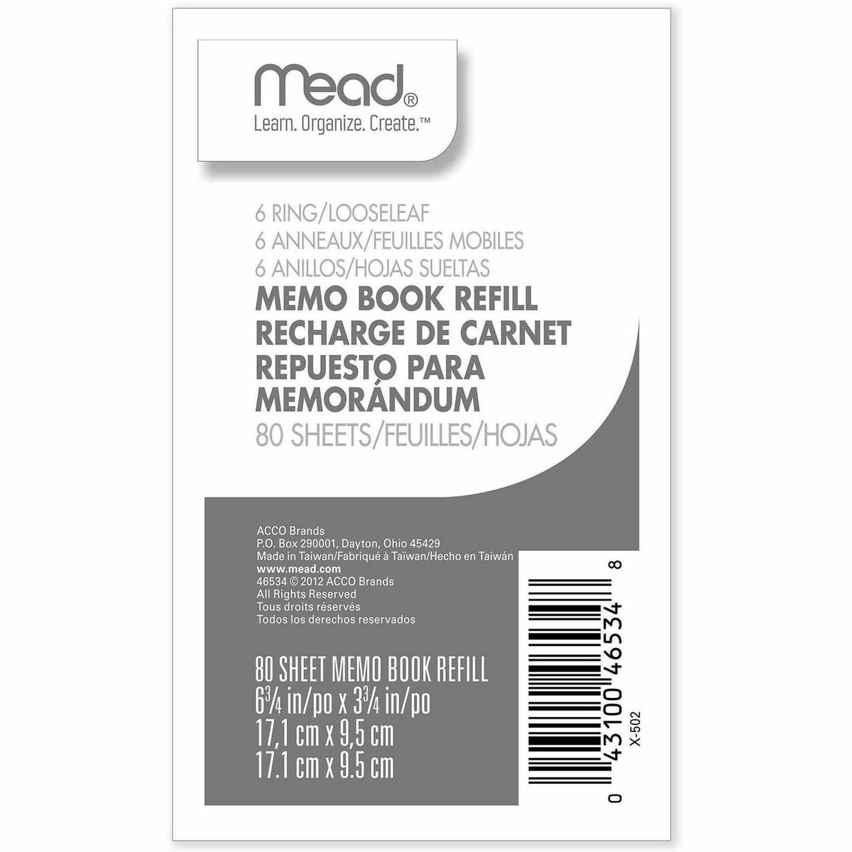 Mead Memo Book Refill Pages