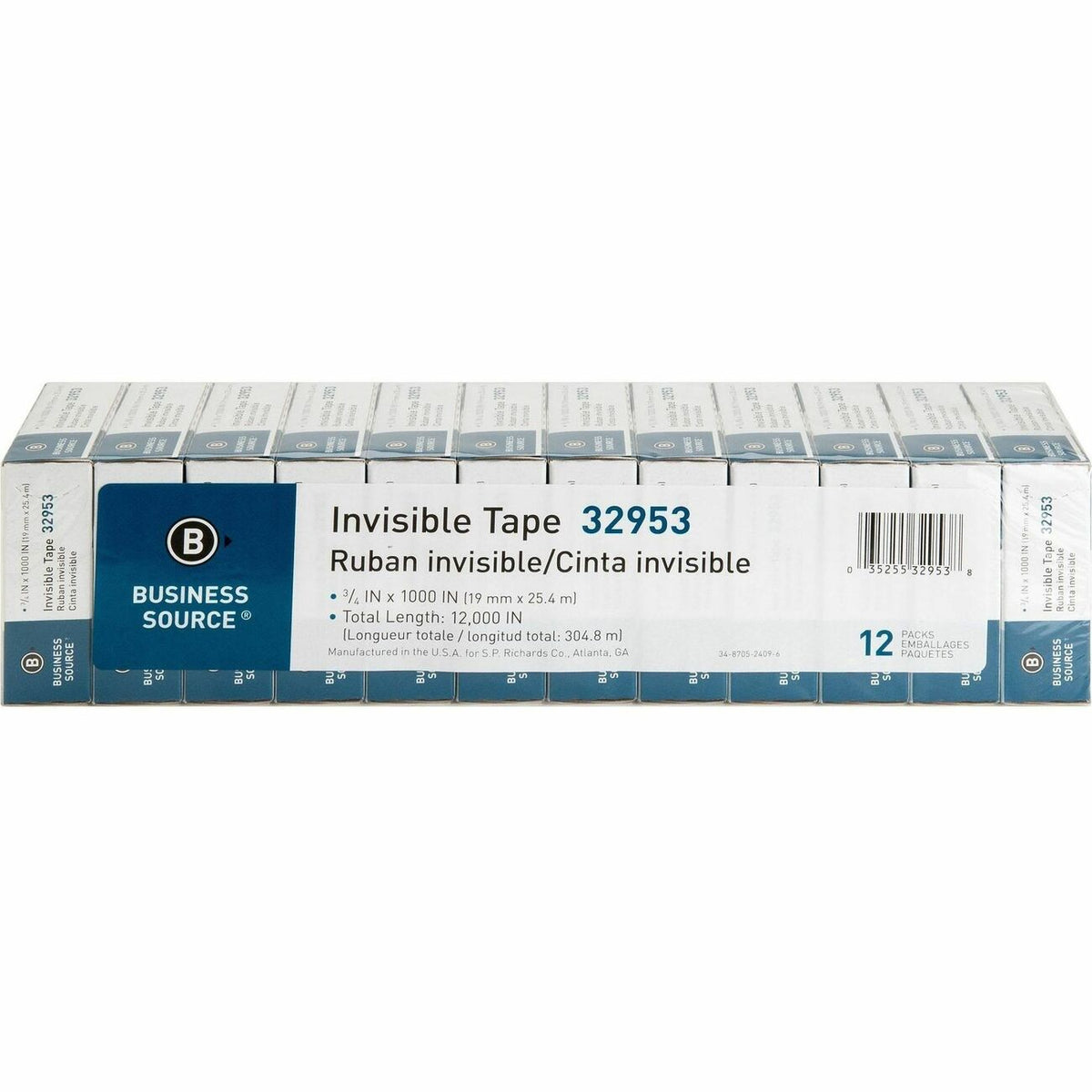 Business Source Tape Roll Inv 3/4X1000 12Pk