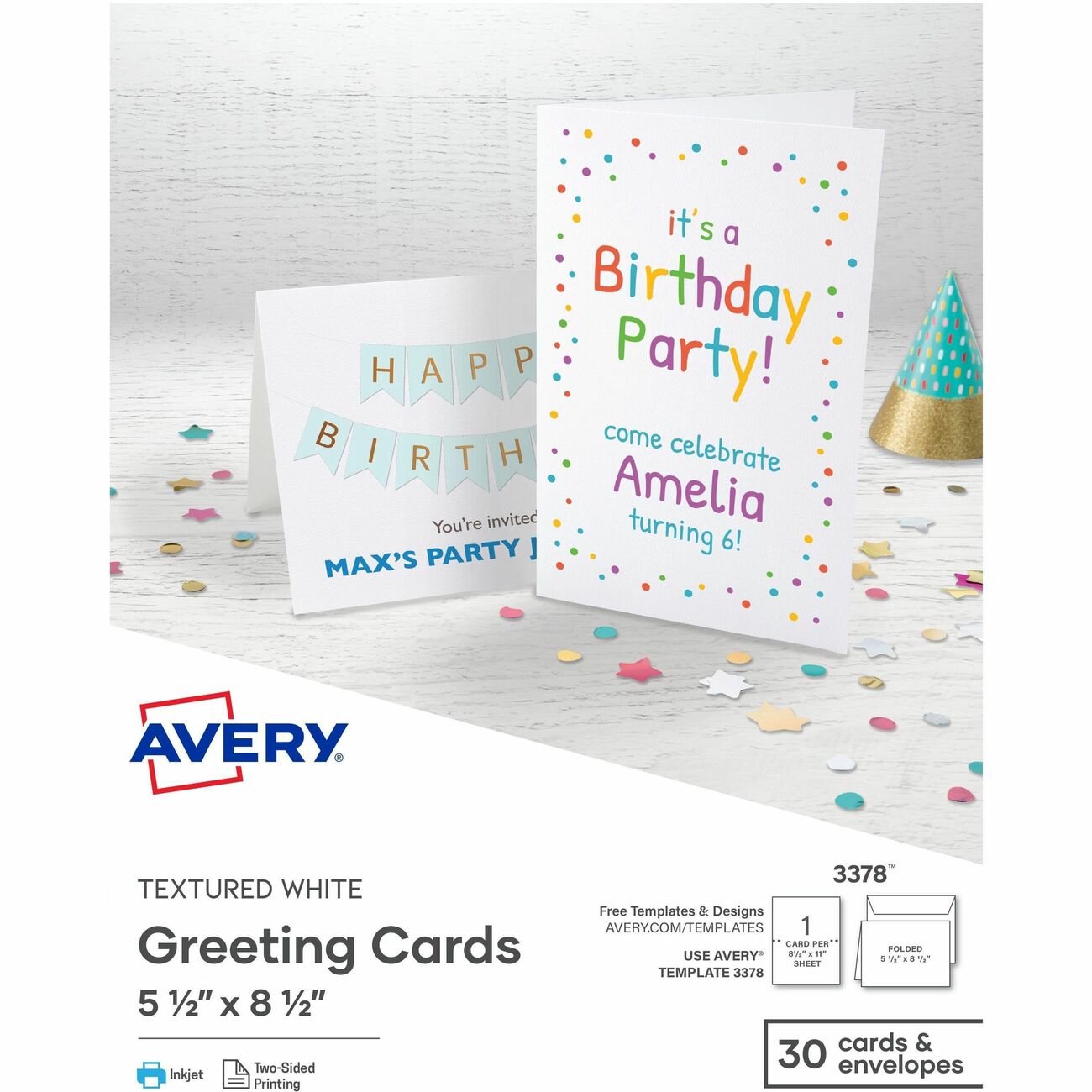 Avery Textured Fold-Over Cards, White, 3-Up