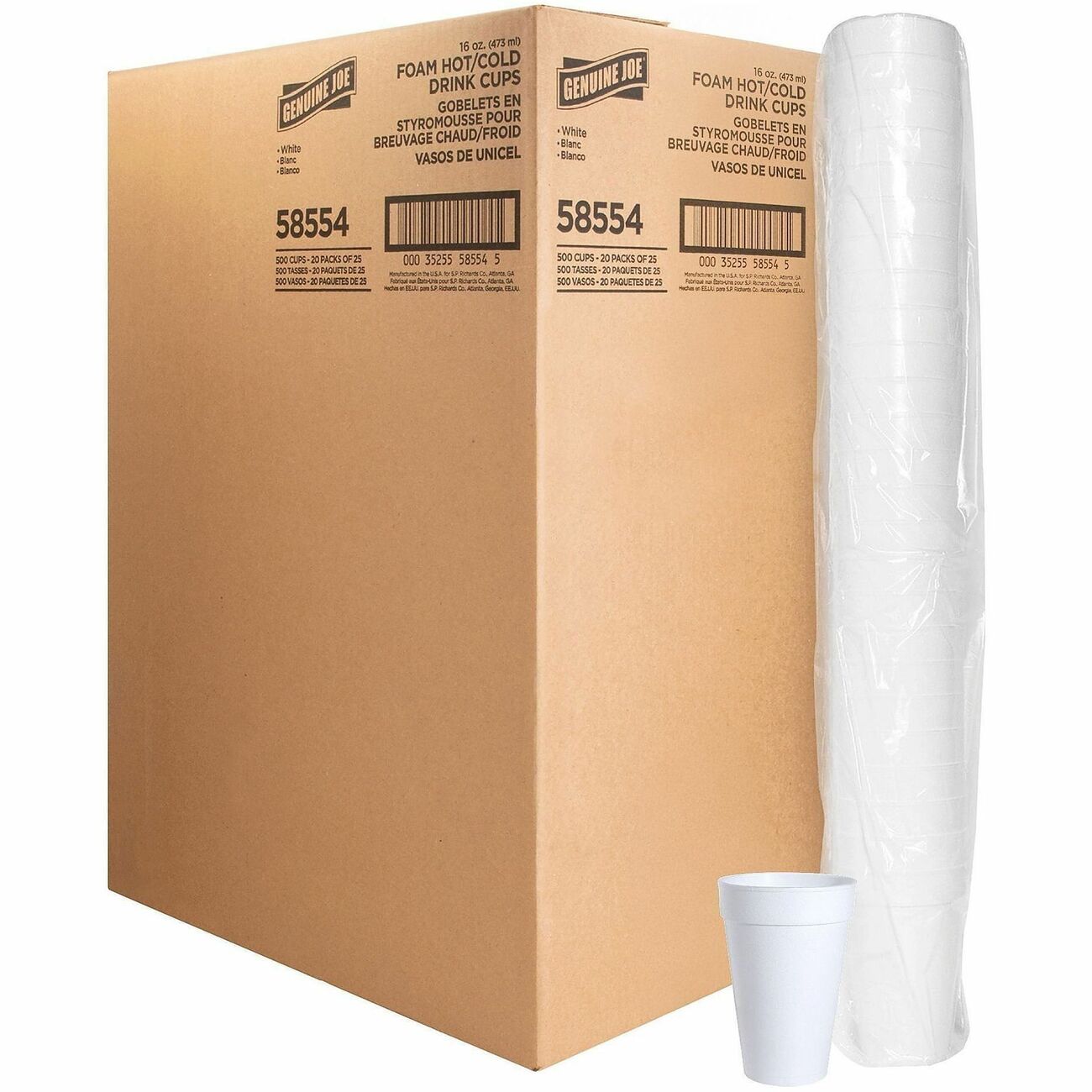 Genuine Joe Foam Cups, 16 oz