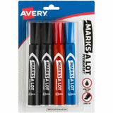 Avery&reg; Marks A Lot Permanent Markers, Regular Desk-Style, Asstd, 4/PK