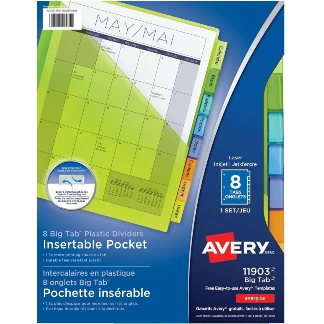 Avery Dividers Insert 8Tab Pocket