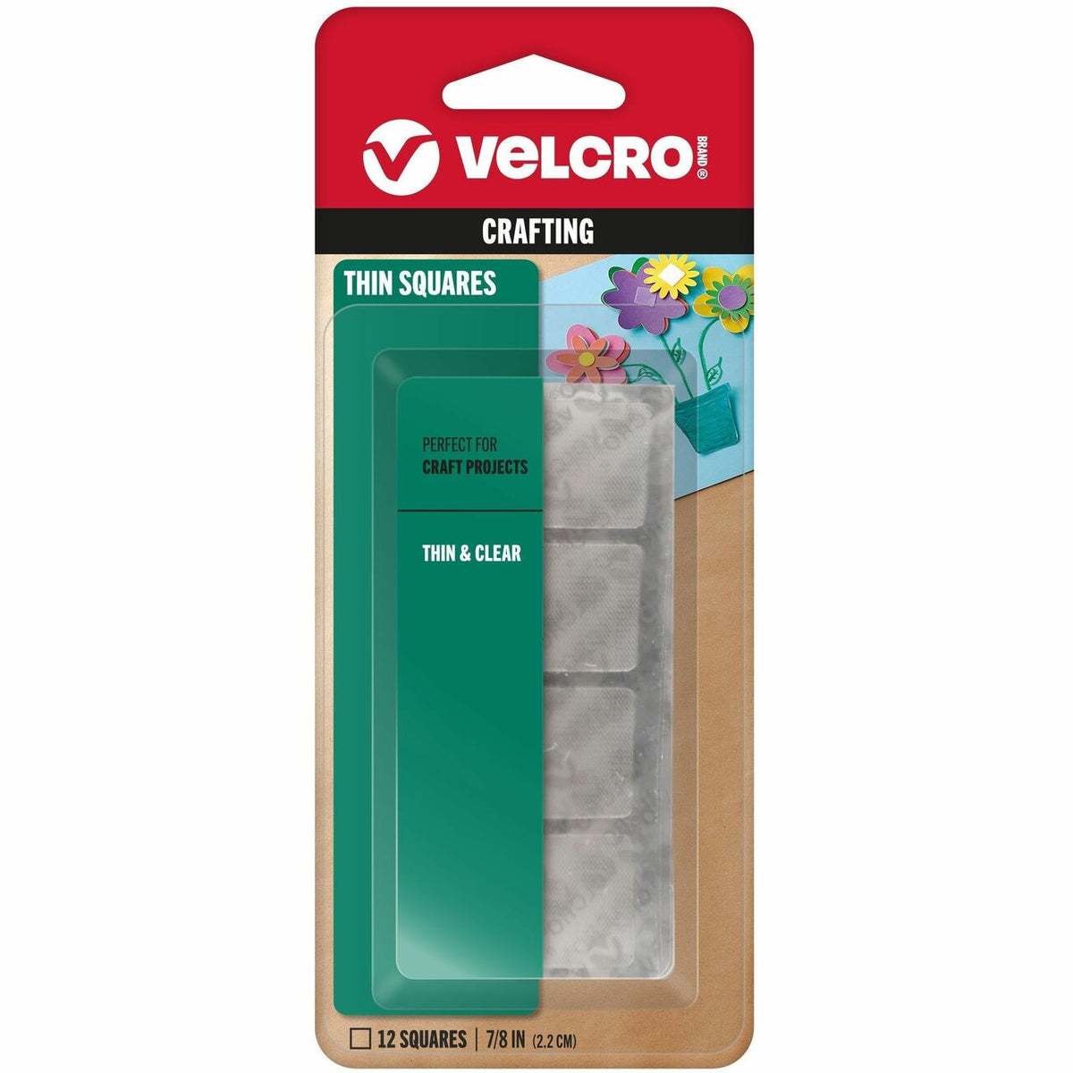 VELCRO® Thin Clear Fasteners 7/8in Squares Clear 12 ct