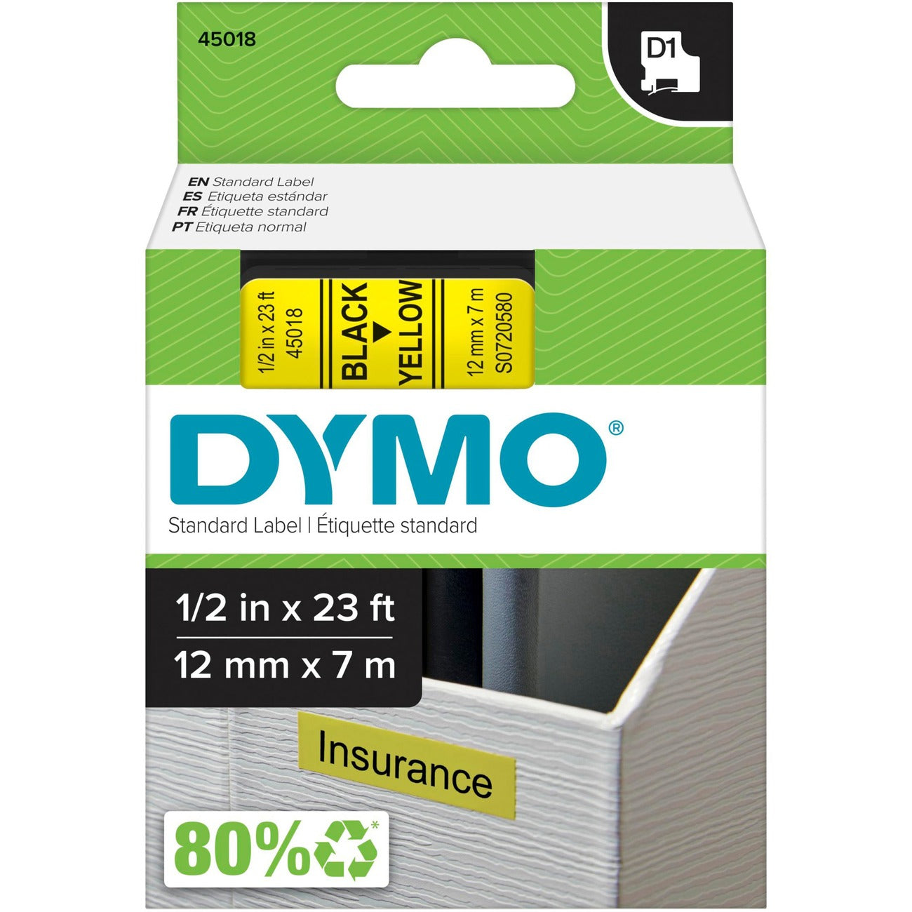 DYMO Cartridge Tape 1/2' Bk/Yw
