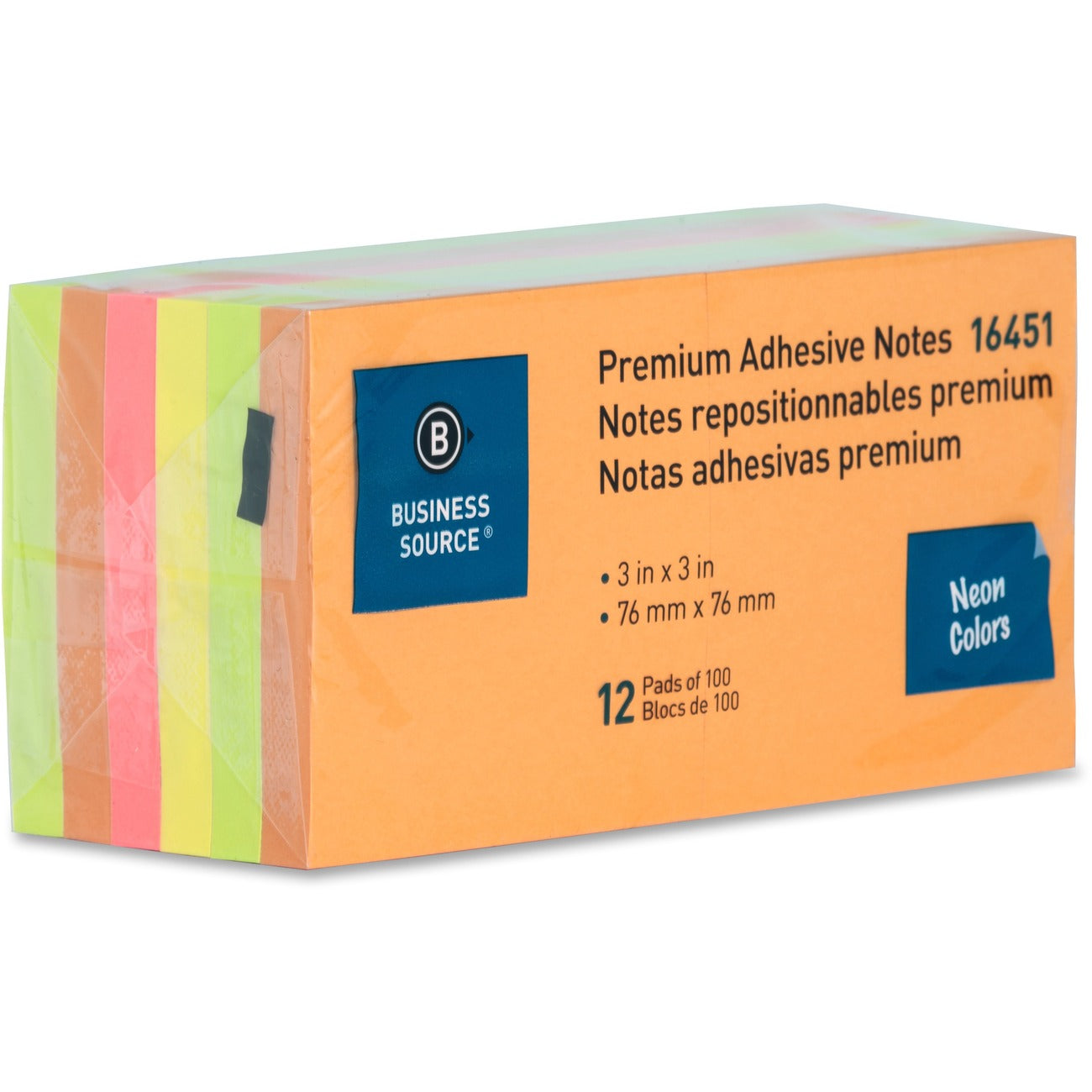 Business Source Notes Adhsive 3X3 12Pk Neon