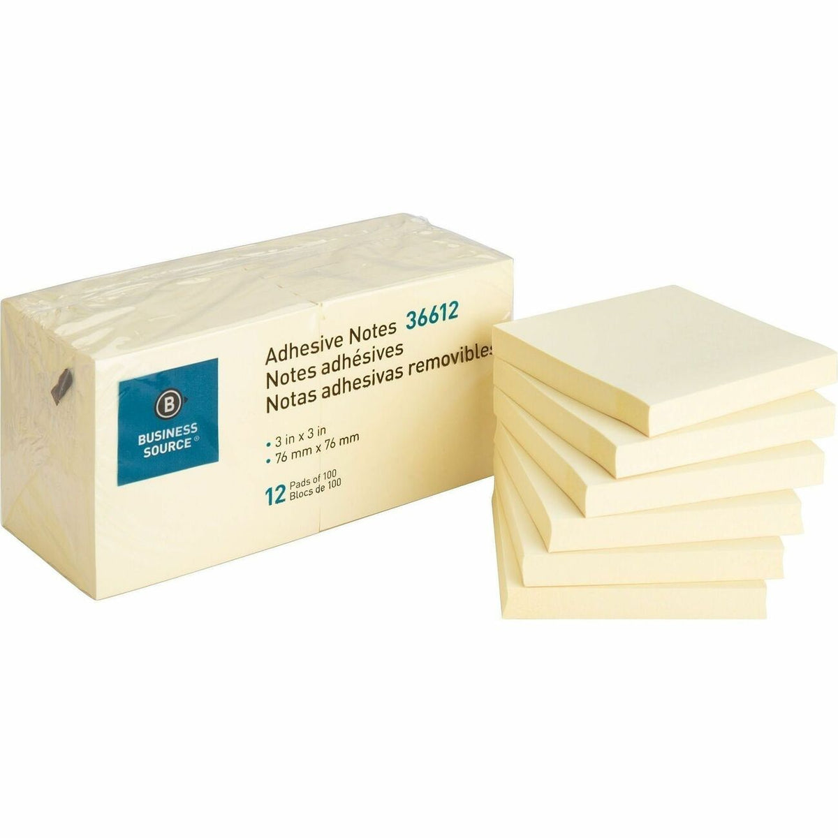 Business Source Notes Adhesive 3X3 12Pk Yw