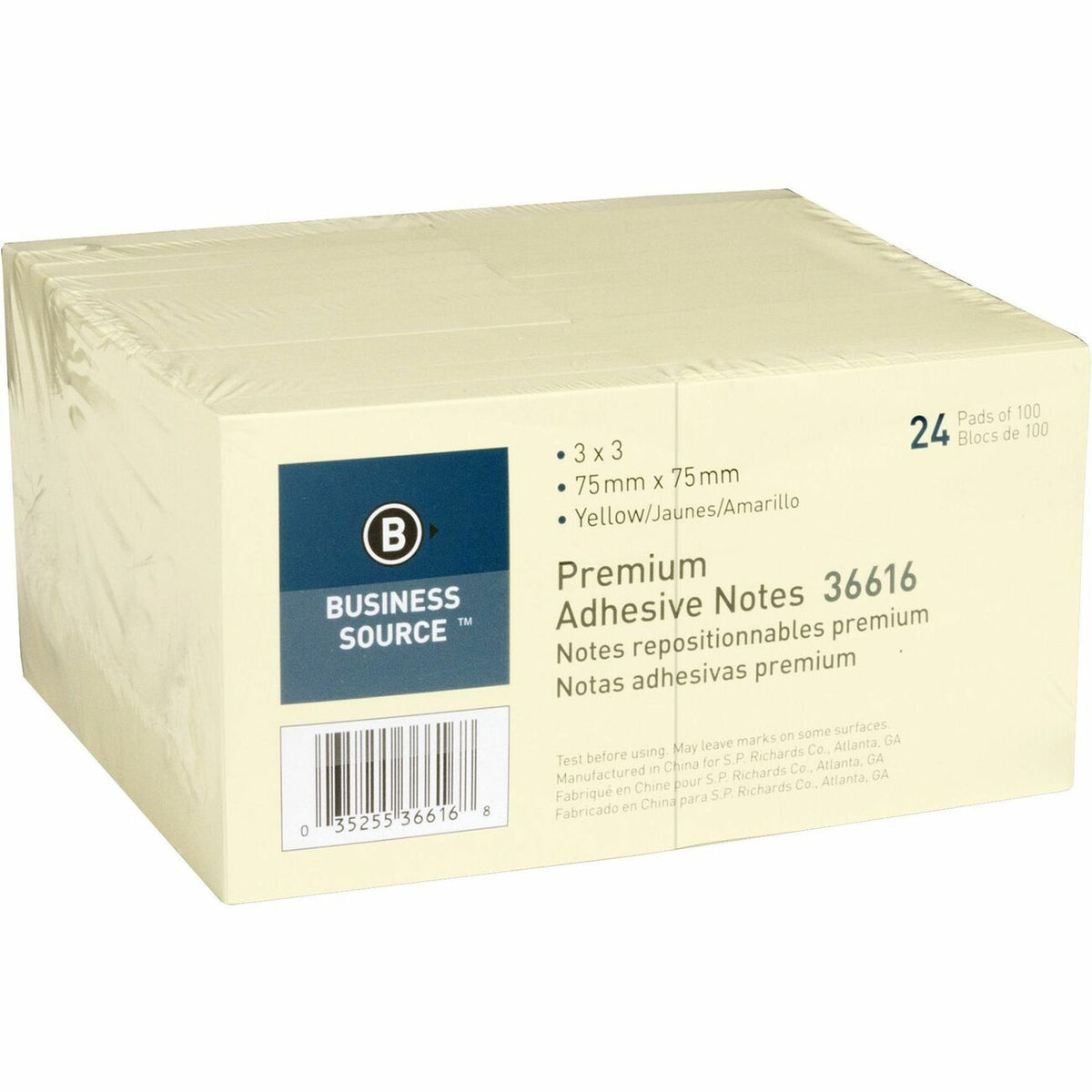 Business Source Notes Adhesive 3X3 24Pk Yw