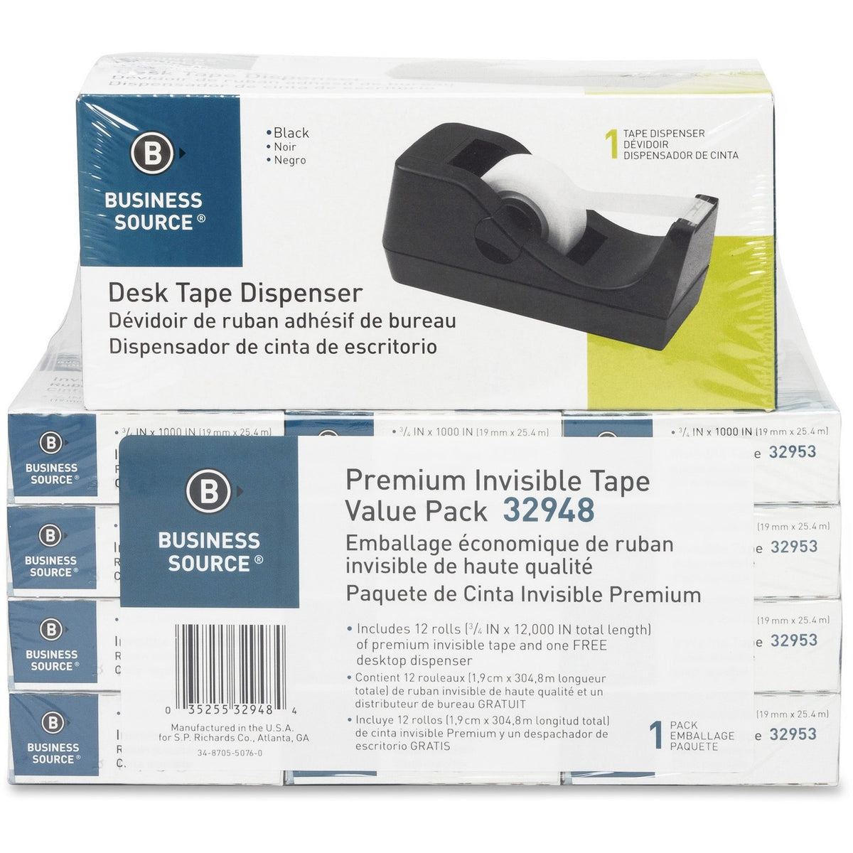 Business Source Dispenser Tape 12 Rolls Blk