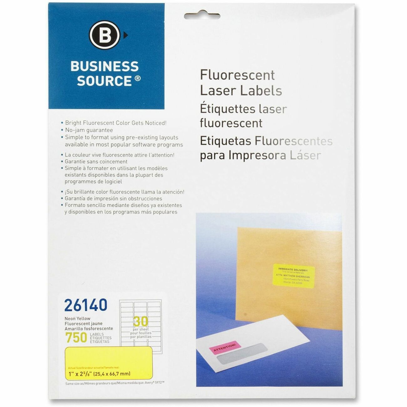 Business Source Label Neon Laser 1X2.5 Ylw