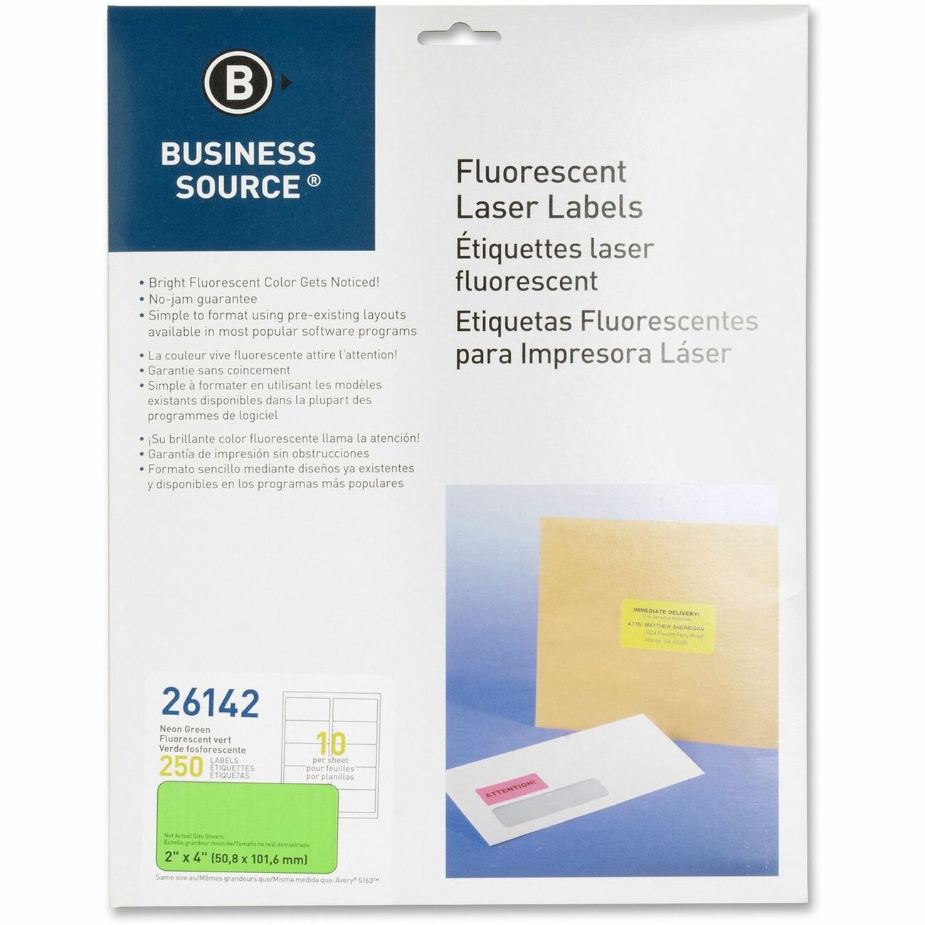 Business Source Label Neon Laser 2X4 Grn