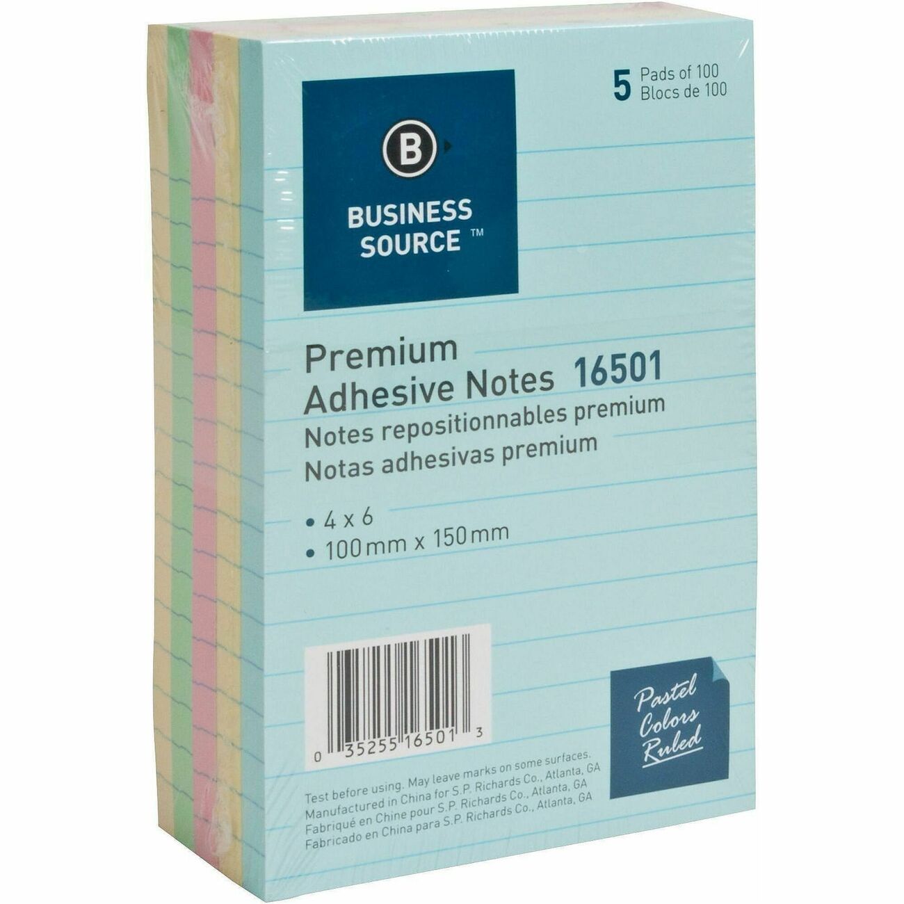 Business Source Notes Adhsv 4X6 5Pk Lined