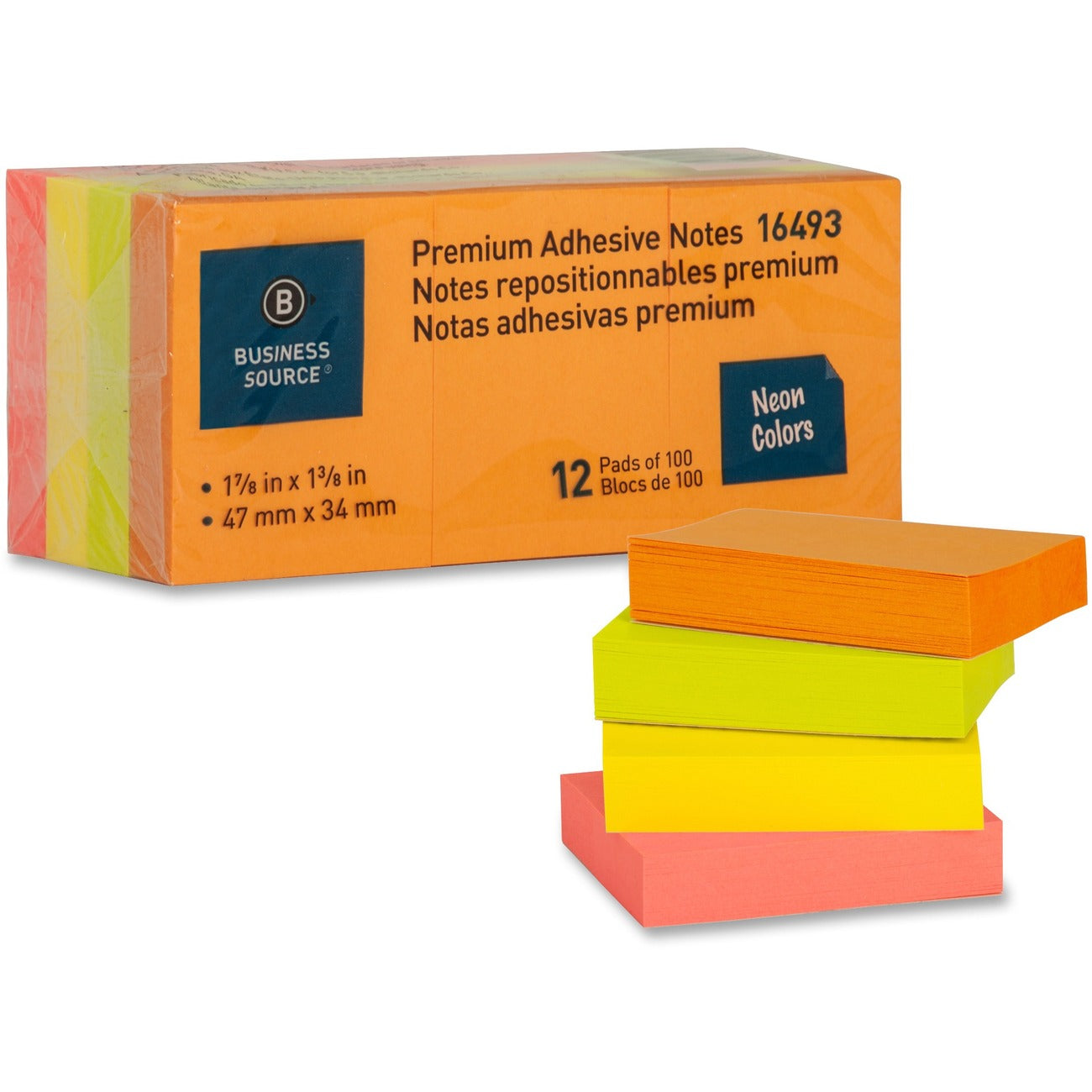 Business Source Notes Adhsv 1.5X2 12Pk Neon