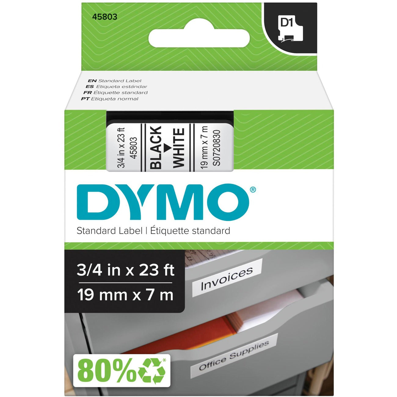 DYMO Cartridge Tape 3/4' Bk/We
