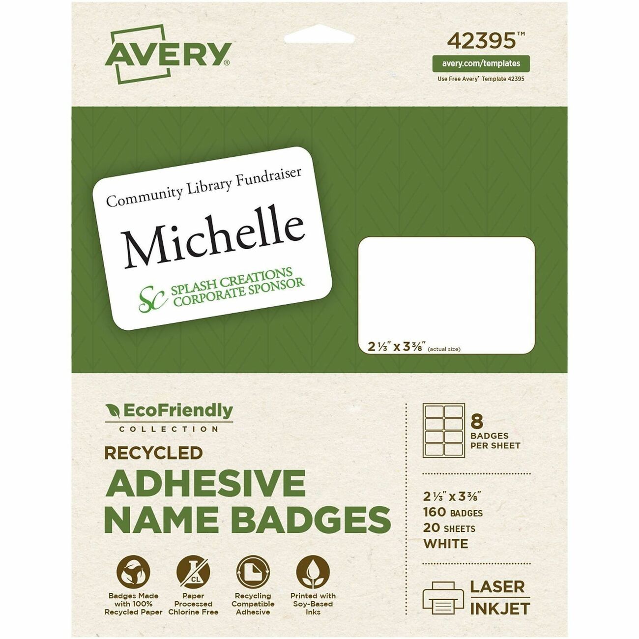Avery Badge Name Eco 8Up Wht