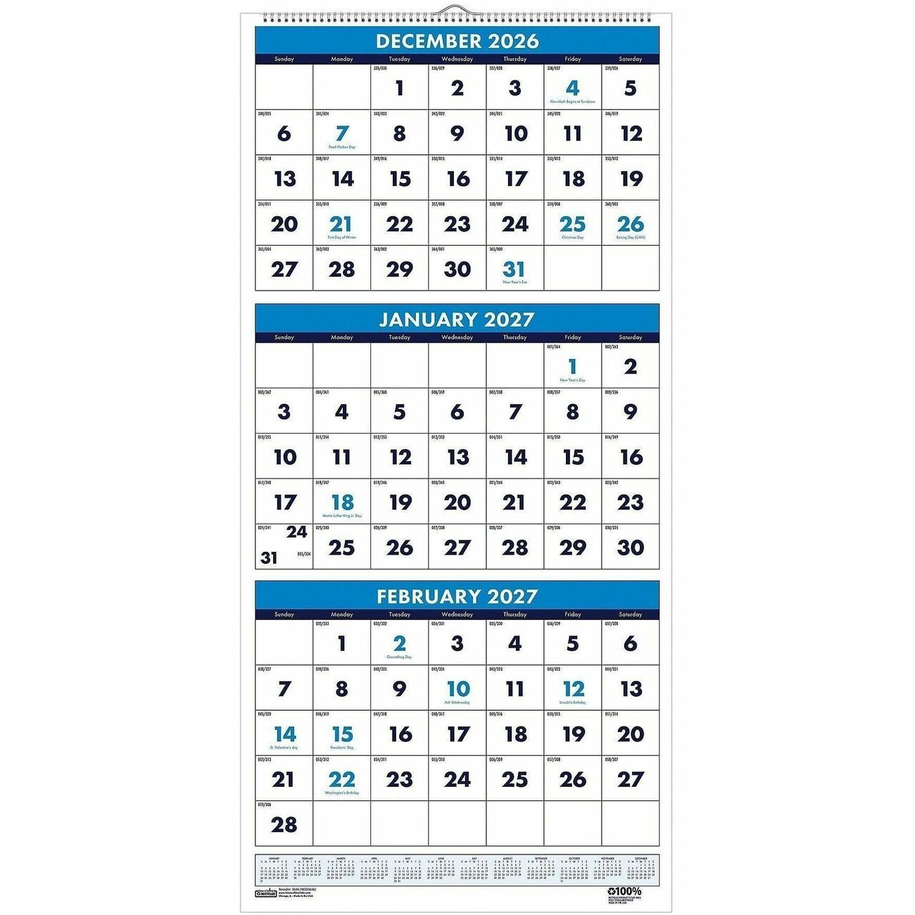 Calendar Wall 3-Month 8X17