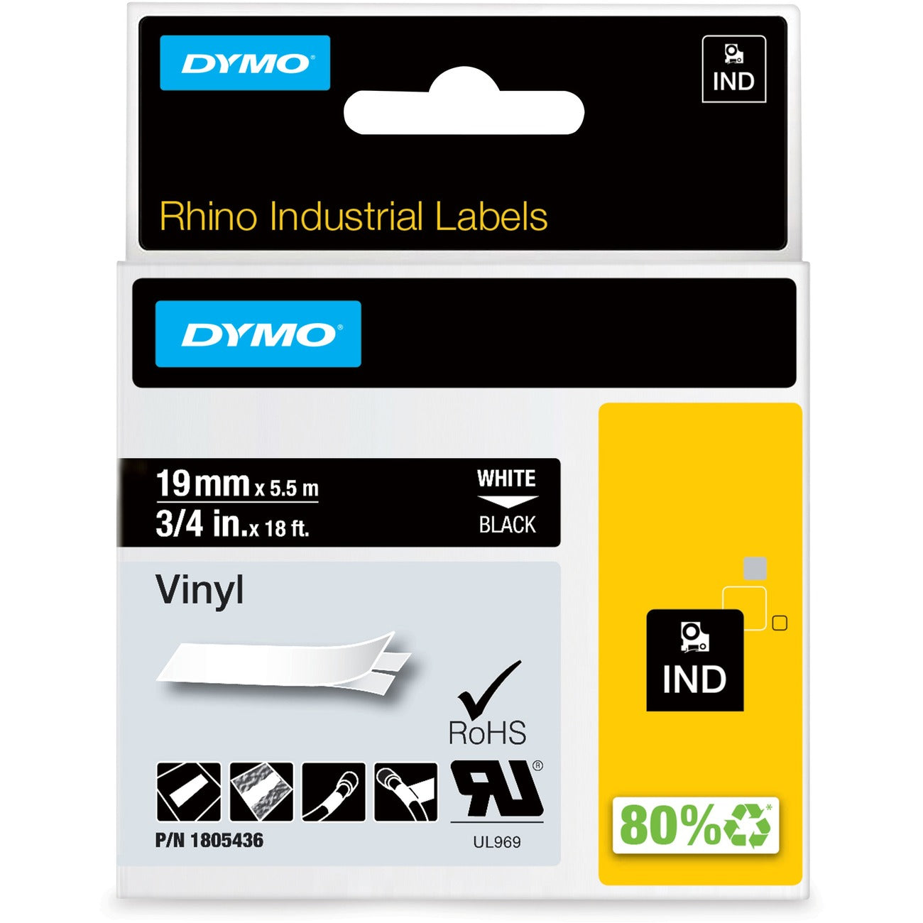 DYMO Tape Ind Vnyl 3/4' We/Bk
