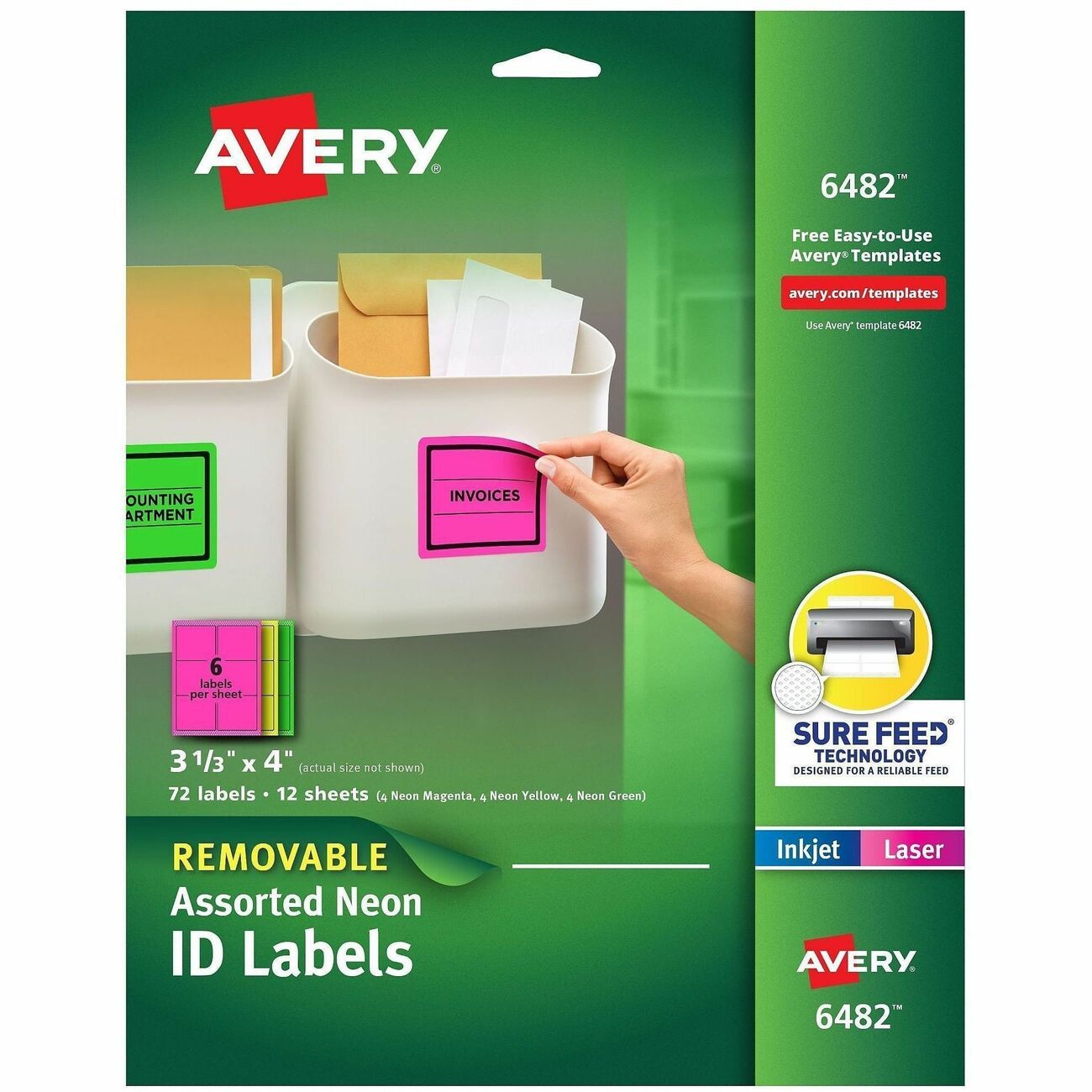 Avery Label Neon Remvable 3X4 Ast