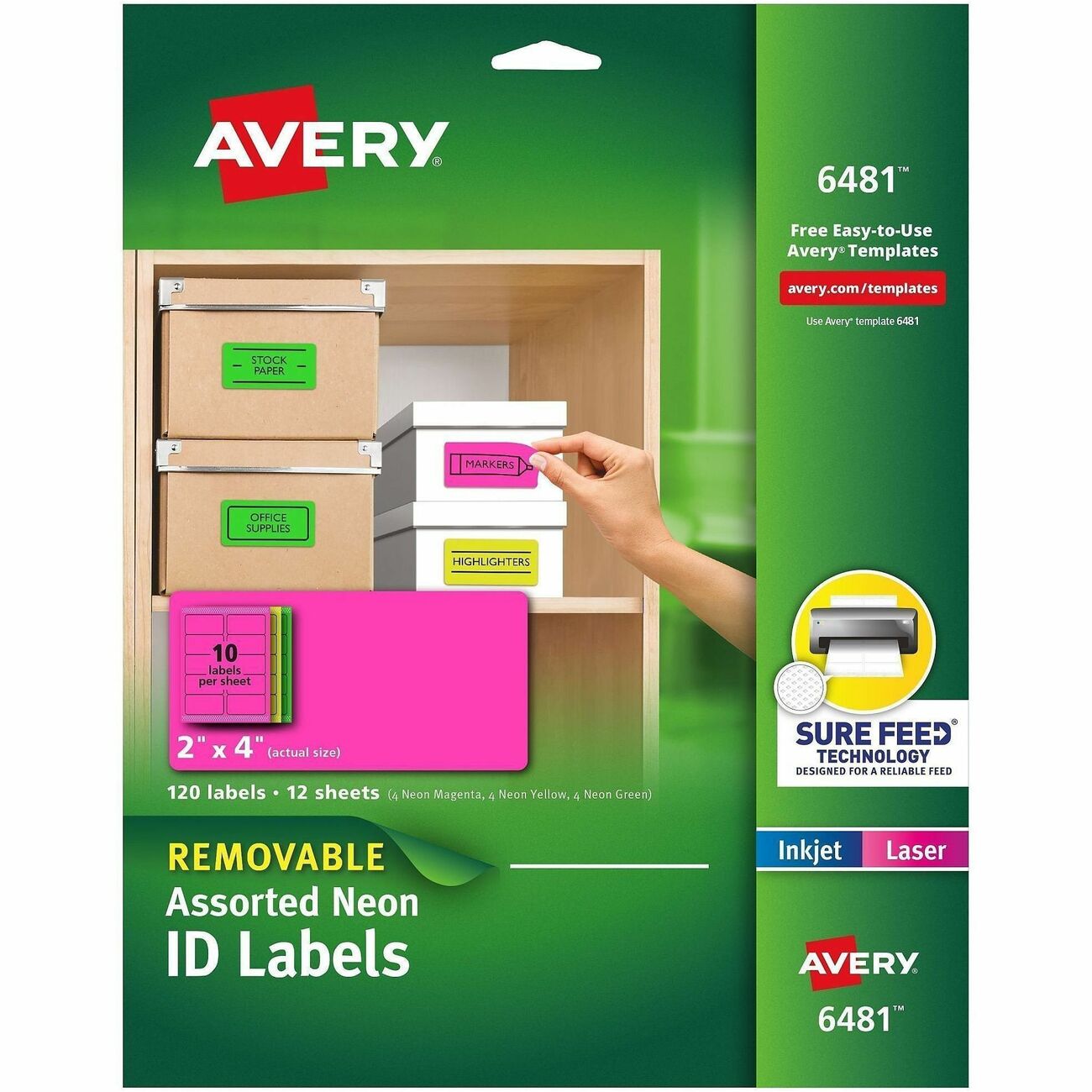 Avery Label Neon Remvable 2X4 Ast