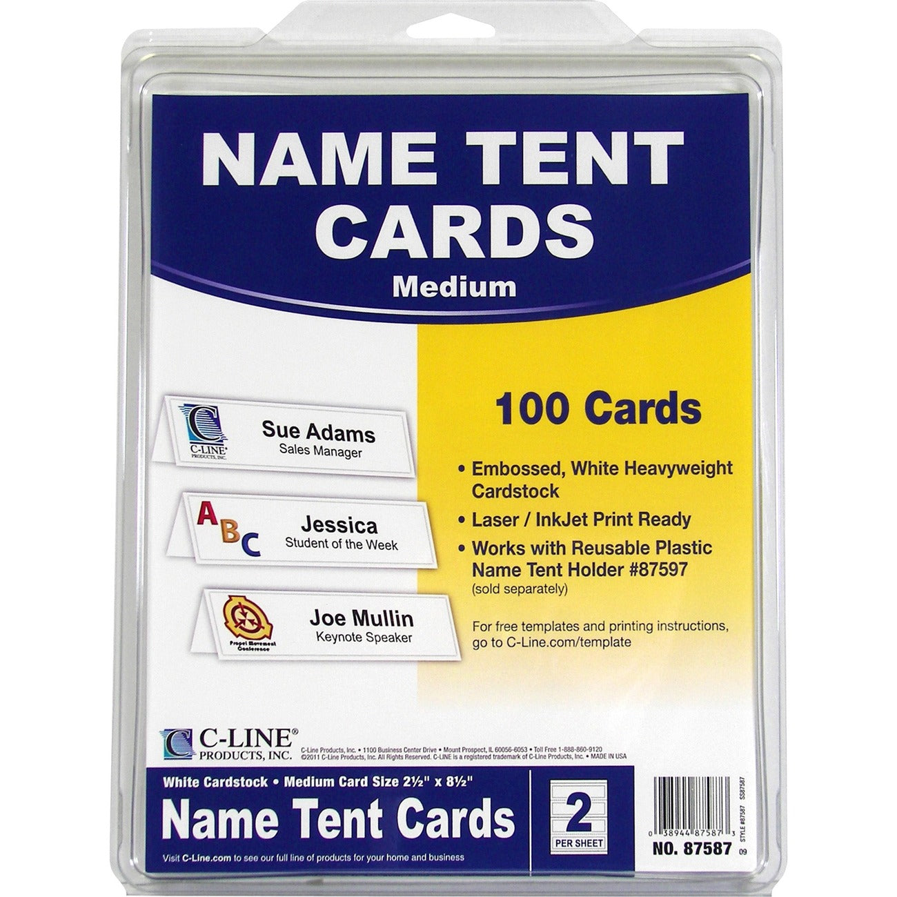 C-Line Cards Tent Lsr/Inkjt 8.5X11