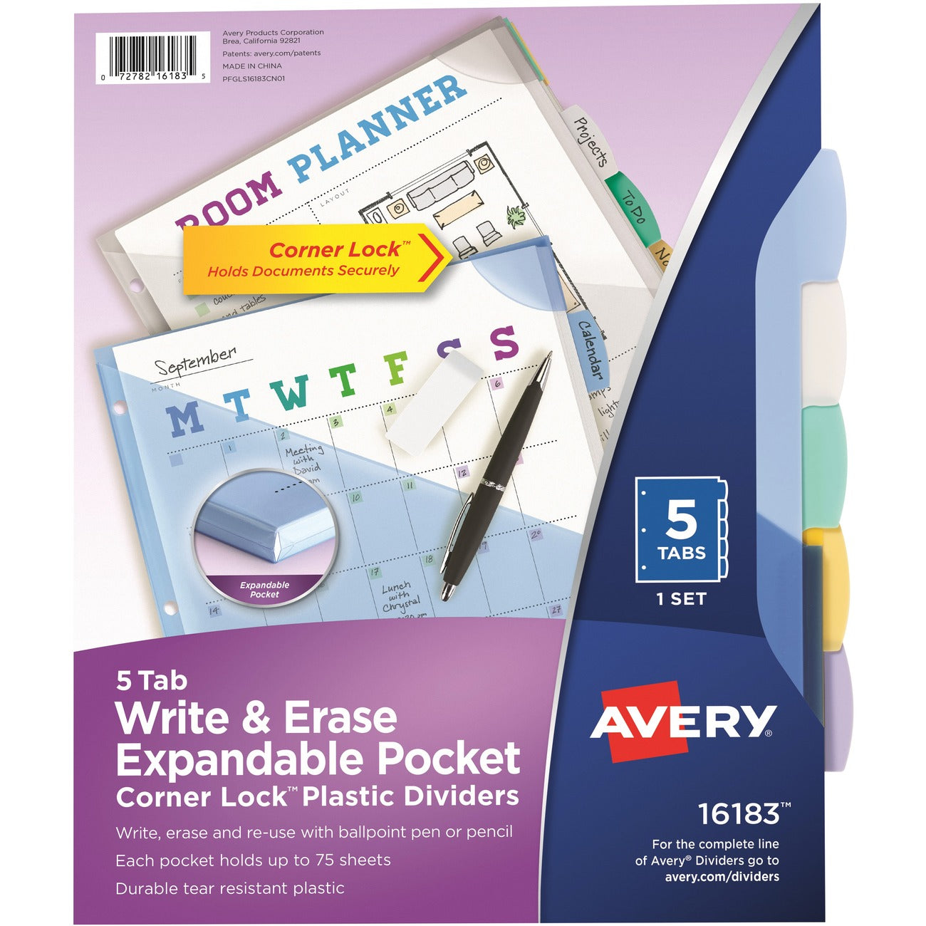 Avery Divider Crnrlock 5Tab Multi