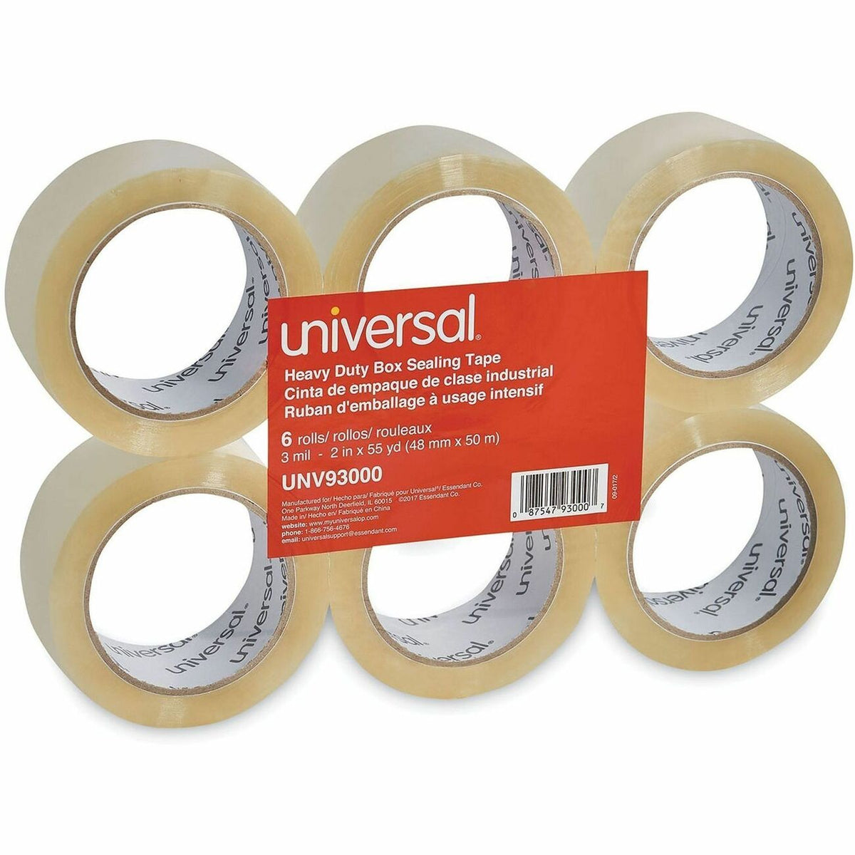 Universal Heavy-Duty Box Sealing Tape, 3" Core, 1.88" x 54.6 yds, Clear, 6/Pack