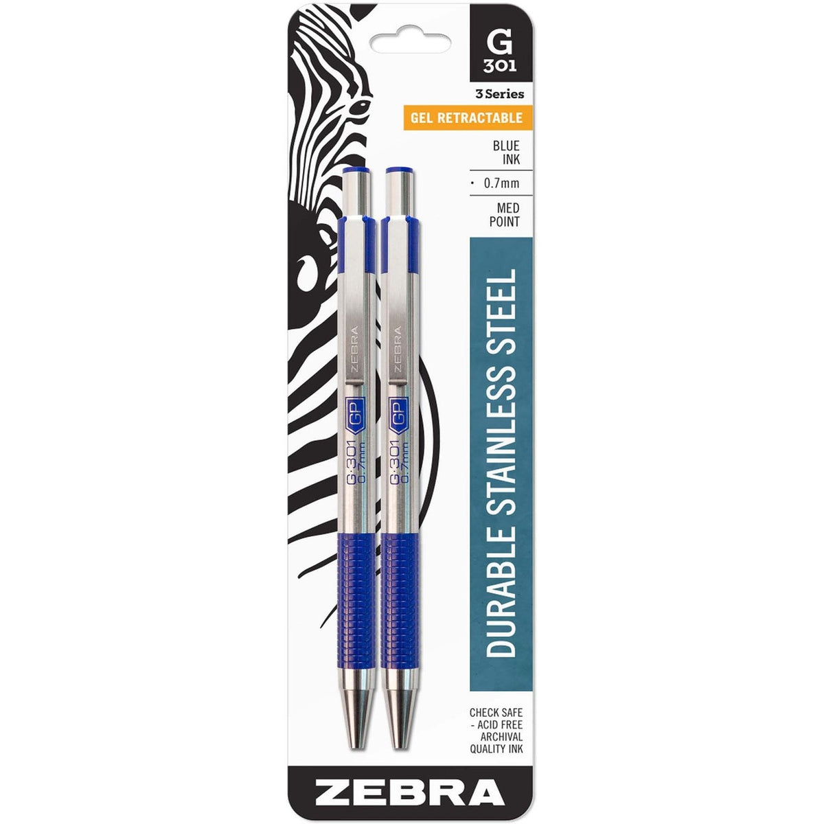Zebra STEEL 3 Series G-301 Retractable Gel Pen