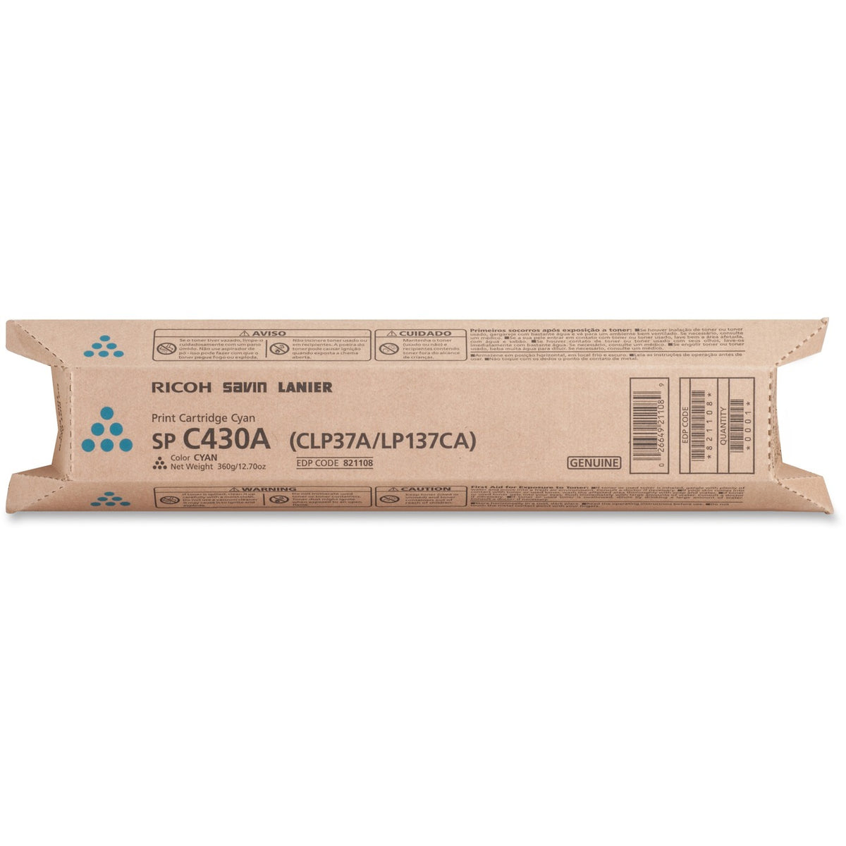 Ricoh SP C430A Original Standard Yield Laser Toner Cartridge - Cyan - 1 Each