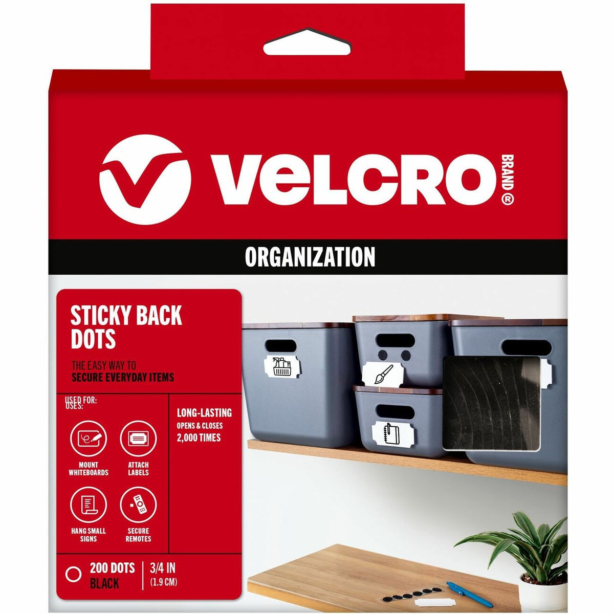 VELCRO® Sticky Back 3/4in Circles Black 200 ct