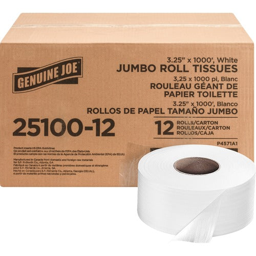 Genuine Joe Jumbo Roll Bath Tissue, 1000', White