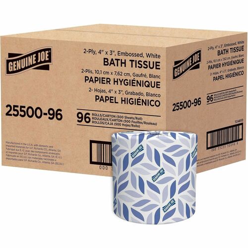 Genuine Joe 2-Ply Bath Tissue, 500 Sheets, White