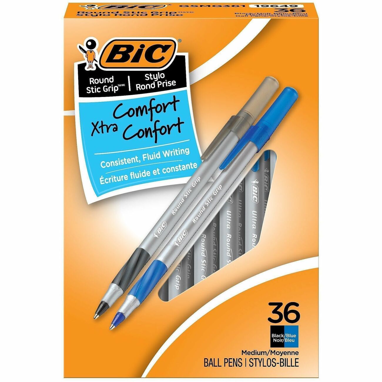 BIC Pen Roundstic Grip Ast 36Ct