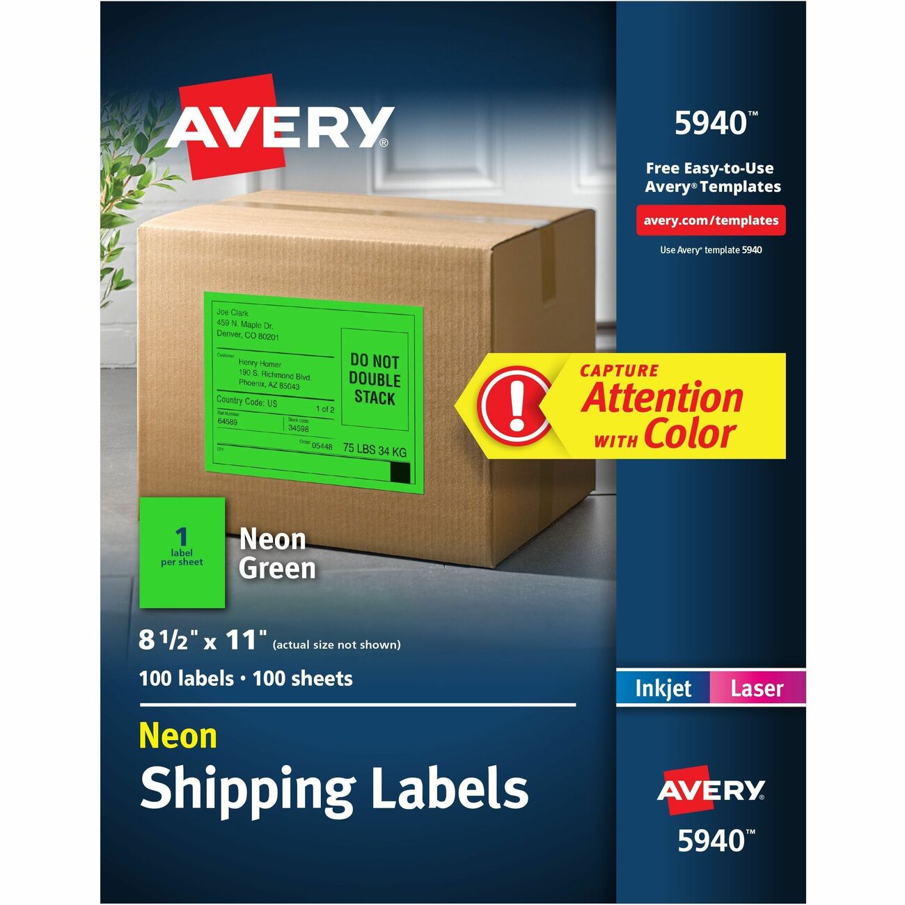 Avery Label Shpng Neon 8.5X11 Grn
