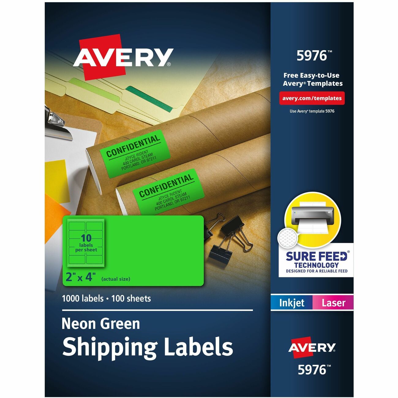 Avery Label Shipping Neon 2X4 Grn