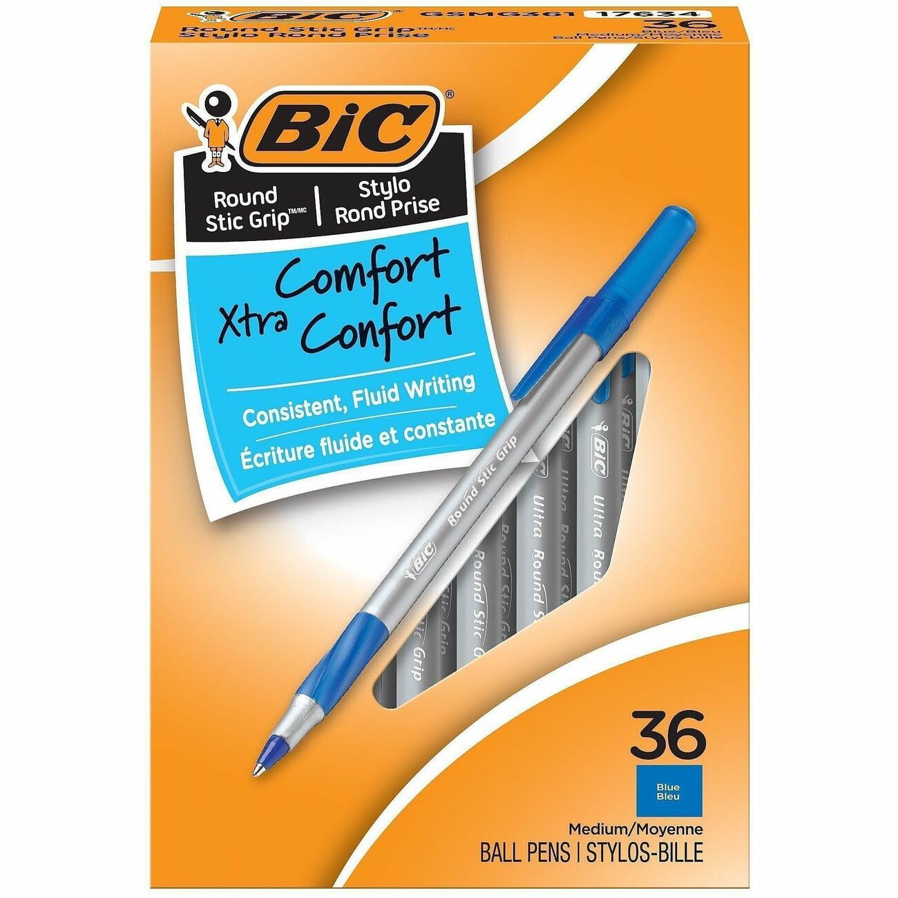 BIC Pen Roundstic Grip Be 36Ct
