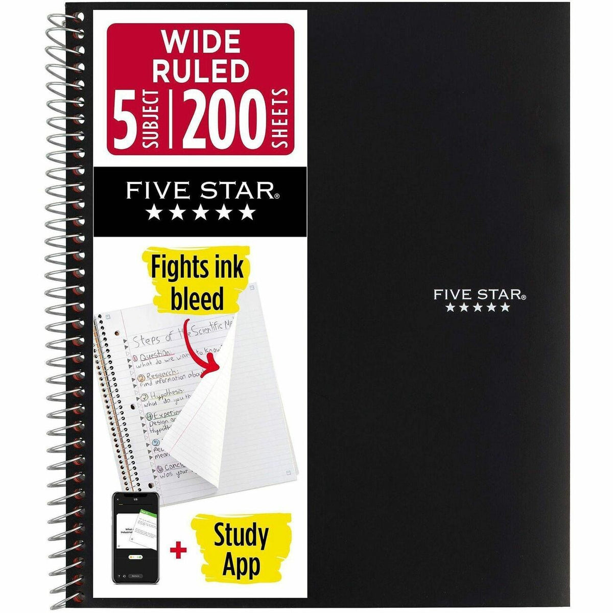 Five Star Wirebound Black 5-subject Notebook