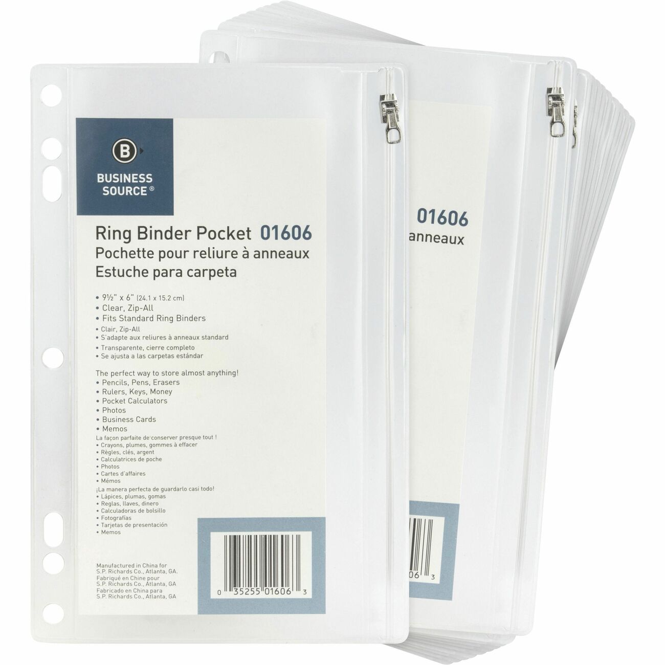 Business Source Pocket Zipper Bndr 9.5X6 Cl