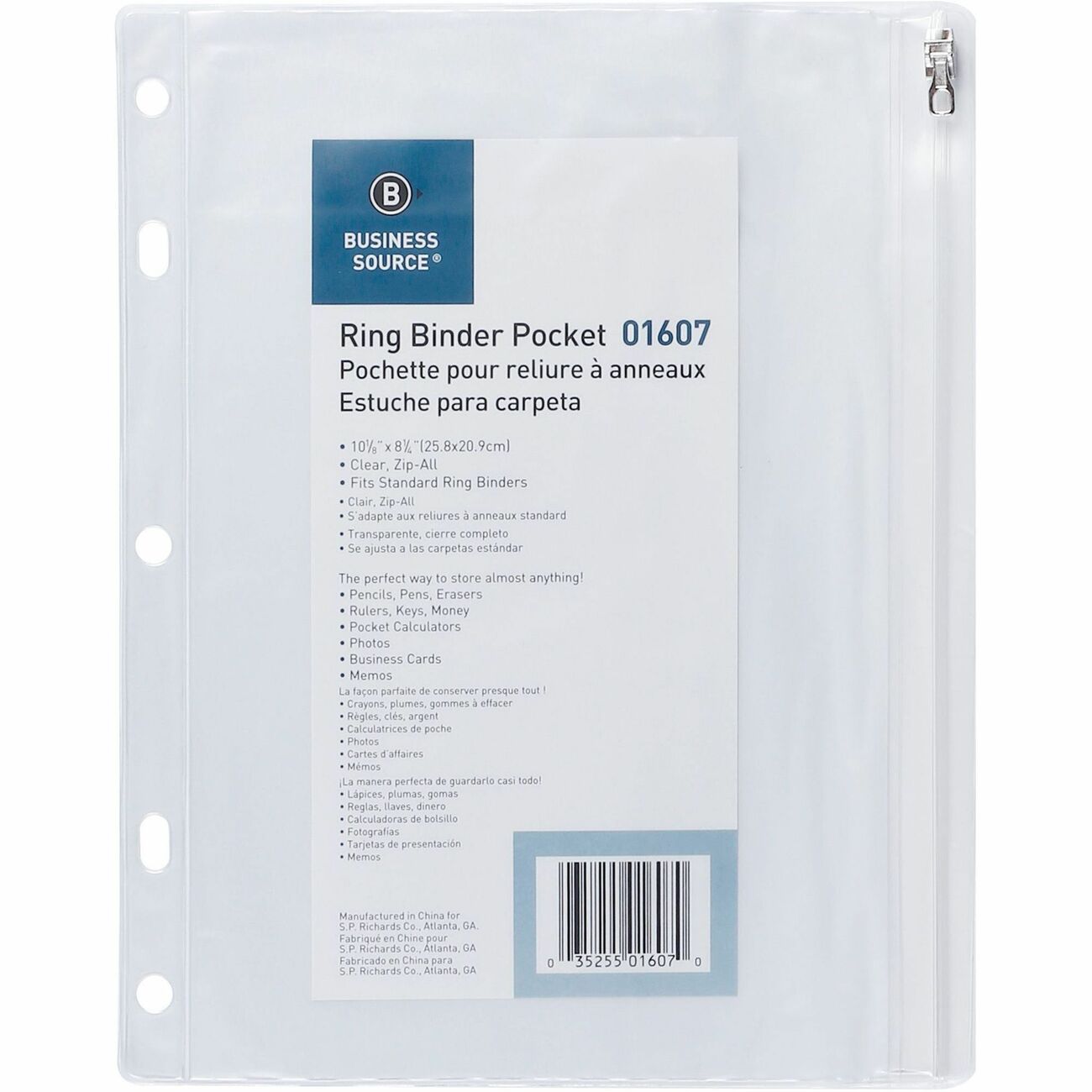 Business Source Pocket Zipper Bndr 10X8 Clr
