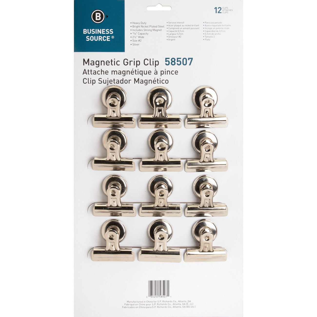 Business Source Clip Grip Magnetic #2 12Pc