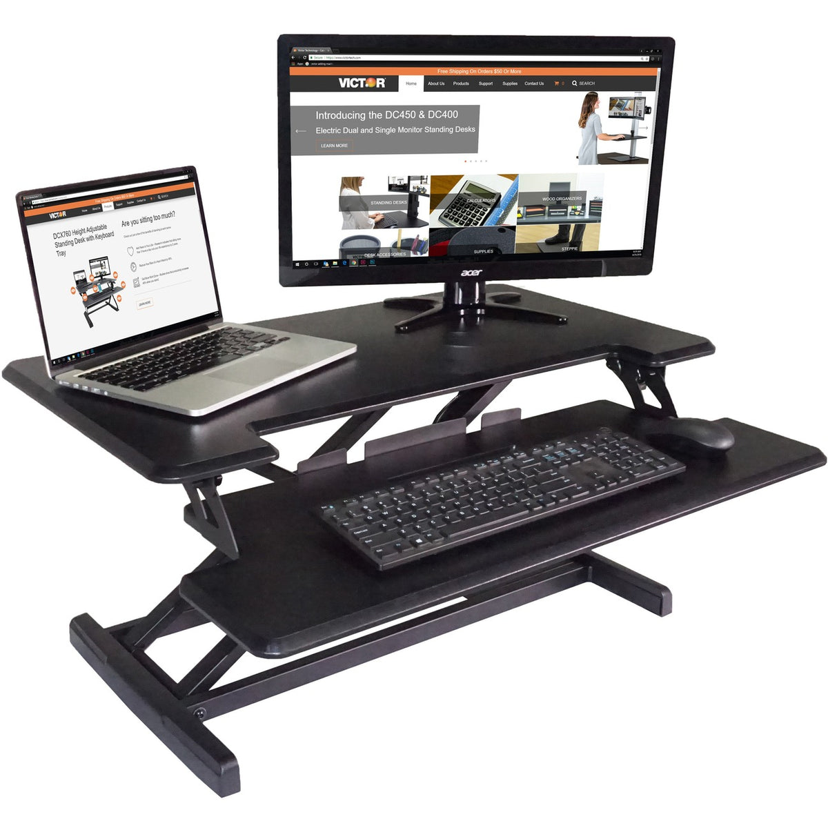 Victor High Rise Height Adjustable Compact Standing Desk with Keyboard Tray